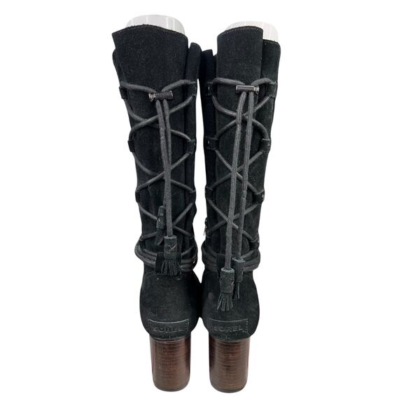 Sorel Women’s Farah Black Suede Mid Calf Heeled Boot Size US 9 - Picture 7 of 10